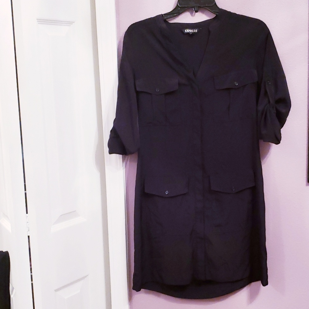 Express Black Long Sleeve Shirt Dress